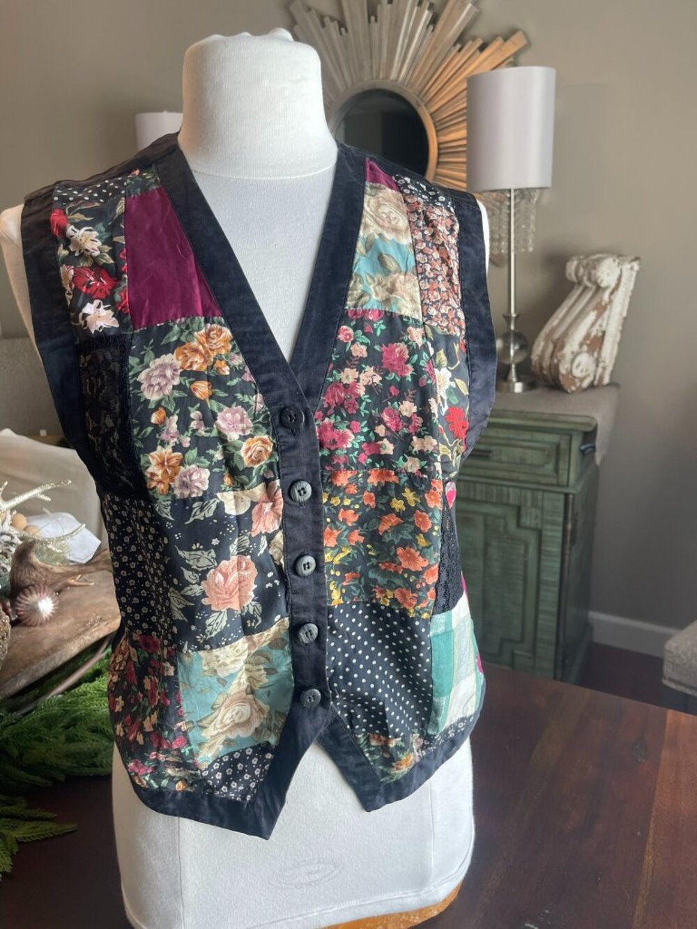 Vintage 90's Whistles Colours  Silk Patchwork Vest Sz M